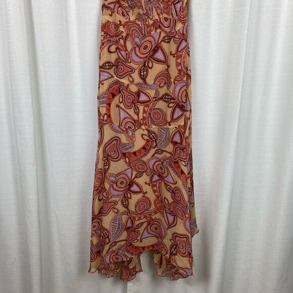 A.L.C. Nude Peach Multi Silk Amina Handkerchief Hem Midi Dress Sz.8 NWT - Picture 12 of 16